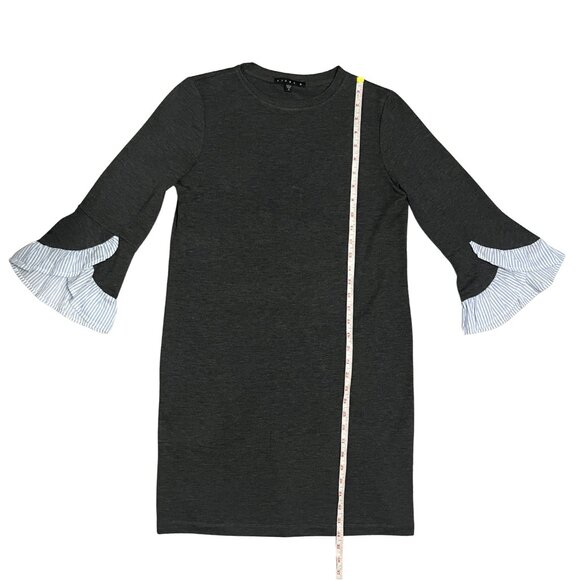TIANA B. Gray Knit Dress Size S Ruffle Cuff Sleeves Quiet Luxury Minimalist Chic - Picture 8 of 10